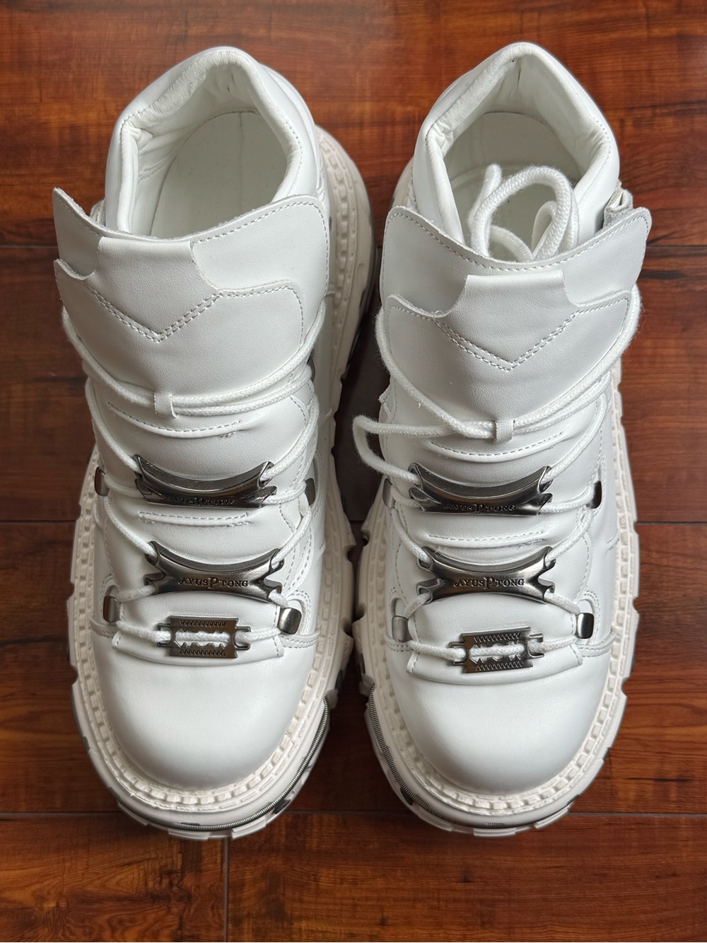 White womens Platform Sneakers with Metal Accent